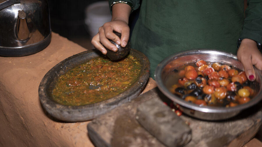 Traditional Nepali meal cooked on a wood fire